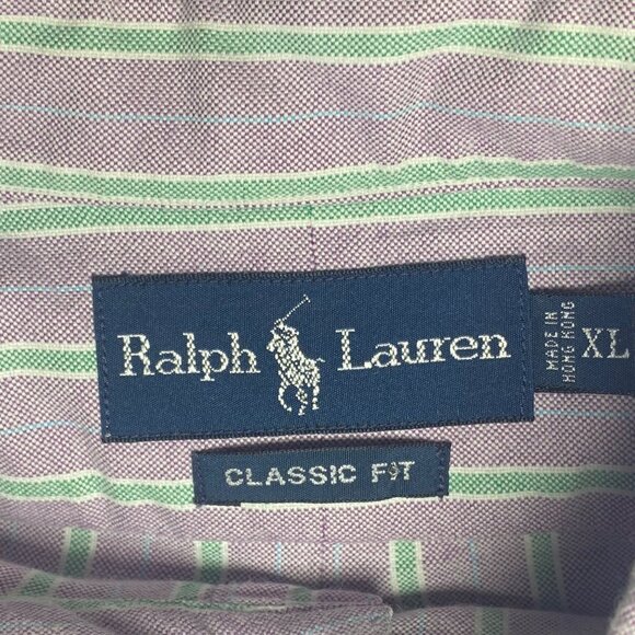 Ralph Lauren Mens XL Classic Fit Striped Button-Down Shirt Purple & Green Cotton - Picture 5 of 8